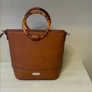 CARLOS BY CARLOS SANTANA RING HANDLES Elegant Brown FAUX Leather Handbag